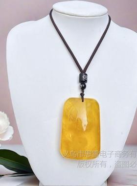 优化原矿蜜蜡全皮原石平安牌吊坠琥珀把玩件藏扣高档毛衣链项链
