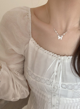 韩版气质小众蝴蝶珍珠项链女冷淡风时尚轻奢感气质温柔锁骨链