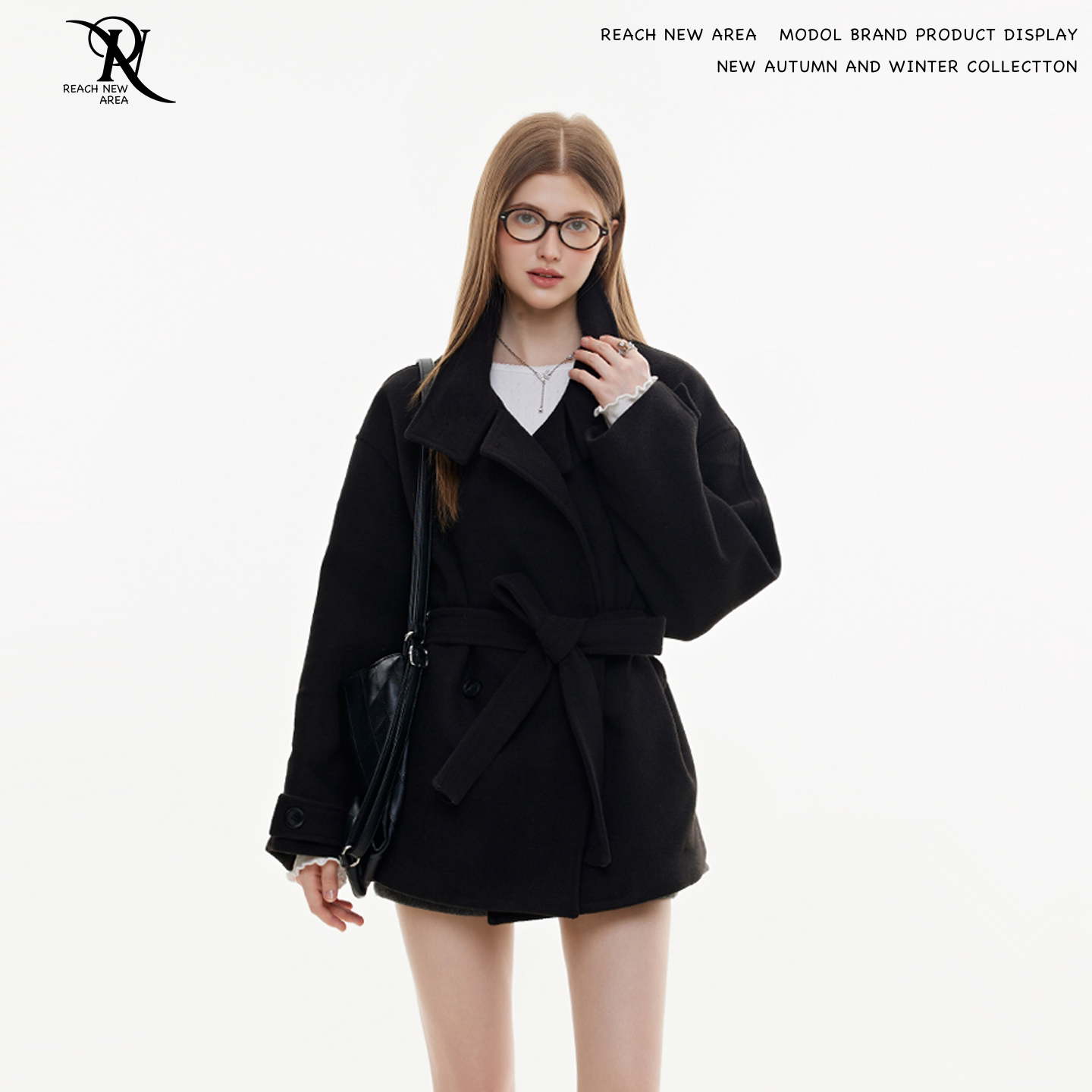 REACH原创春秋高级感金属标黑色西装外套女收腰气质百搭呢料上衣