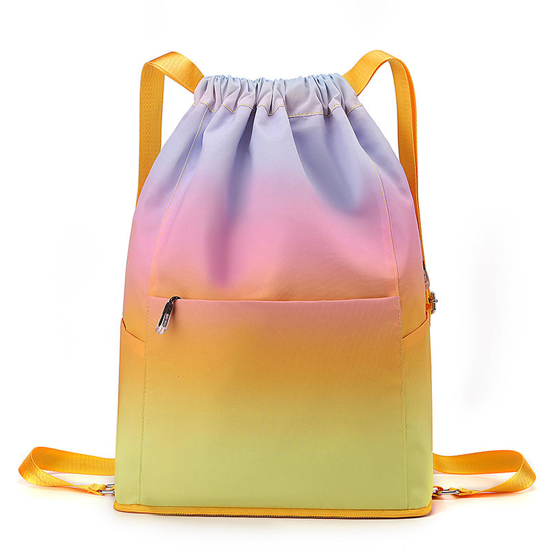 Gradient foldable drawstring backpack women's travel bag large capacity waterproof ultra-light storage bag travel sports