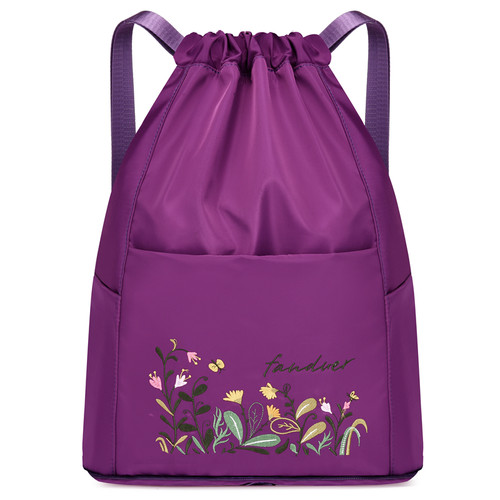 定制束口袋双肩包男女轻便抽绳刺绣简易旅行折叠健身防水运动背包-图3