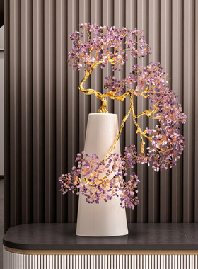 紫气东来紫水晶陶瓷花瓶摆件高档招财客厅电视柜酒柜乔迁新居礼品