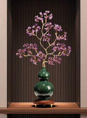 新中式紫水晶招财葫芦摆件紫气东来客厅玄关轻奢装饰乔迁新居礼物