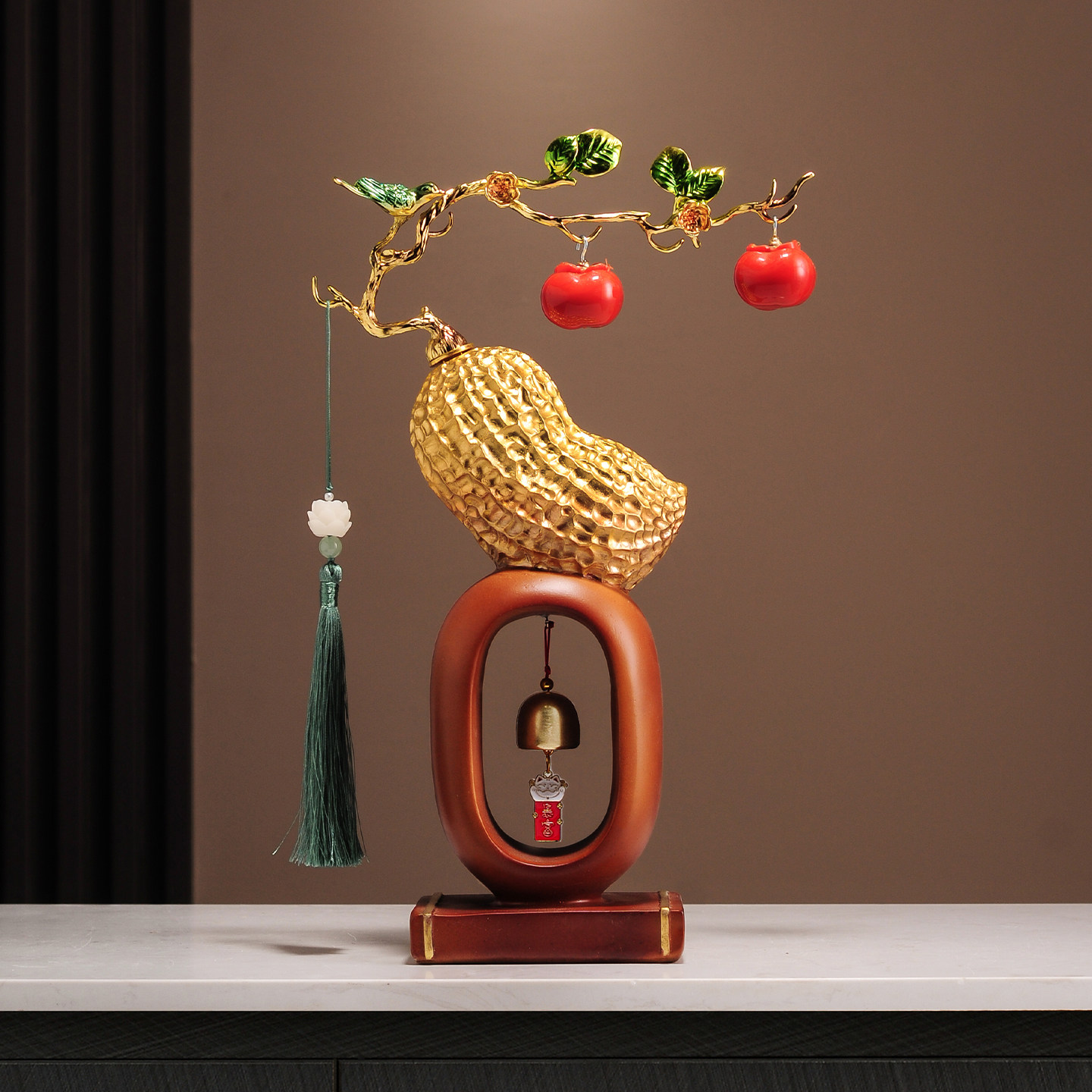 好事花生柿子如意新中式摆件酒柜玄关电视柜高档乔迁新居开业礼物,淘宝优惠券,粉丝福利购,淘宝优惠卷