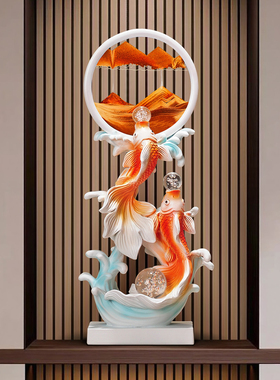 年年有鱼锦鲤流沙画摆件高档玄关电视柜壁龛装饰乔迁新居礼物软装