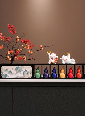 国潮五福临门葫芦摆件入门玄关客厅红果插花装饰品进宅乔迁礼物