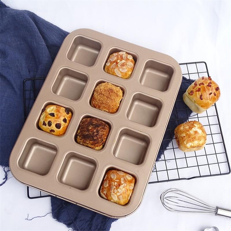 12连方形迷你面包模具小吐司模具汉堡胚模家用烤箱不粘烤盘小吐司-图2