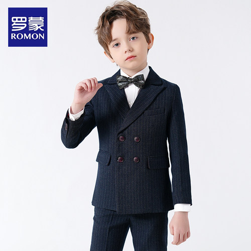 罗蒙男童西装套装花童儿童表演礼服帅气男孩外套小西服钢琴演出服 - 图3