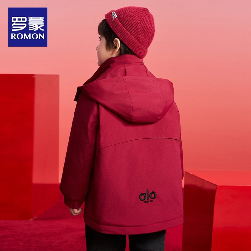 罗蒙男童红色拜年服2025秋冬新款儿童三合一冲锋外套马年夹棉棉服,淘宝优惠券,粉丝福利购,淘宝优惠卷