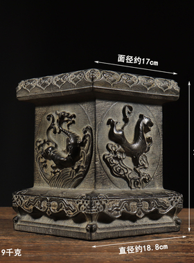 仿古石雕天然青石民俗怀旧手工雕刻四神兽柱墩石墩茶壶底座摆件