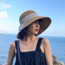 Day Series Straw Hat Woman Summer Folding Beach Cap Holiday Sun Hat Butterfly Knot Sunscreen Fisherman Hat Basin Cap 100 Lap Cap