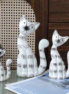 北欧风格木质套三猫咪动物摆件店铺装修家居装饰摆件新年生日礼品