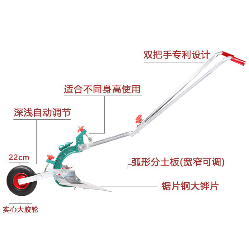 人力手拉犁开沟神器小型农用微耕机翻地松土起垄铧式犁单人耕地机,淘宝优惠券,粉丝福利购,淘宝优惠卷