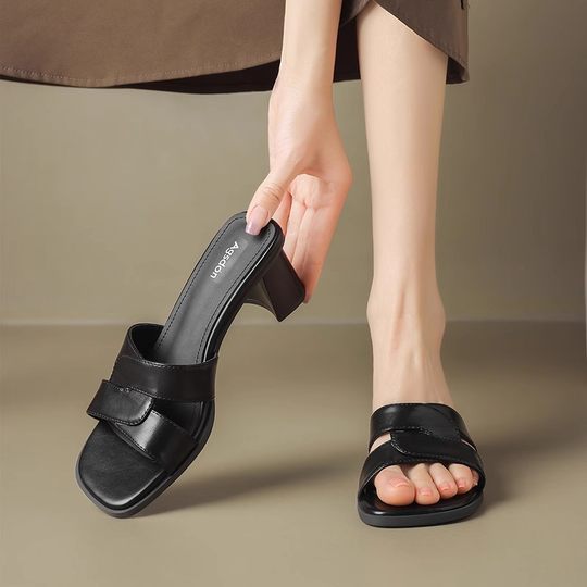 断码品牌女鞋高跟拖鞋女2025新款夏季粗跟凉鞋夏季外穿一字拖鞋女