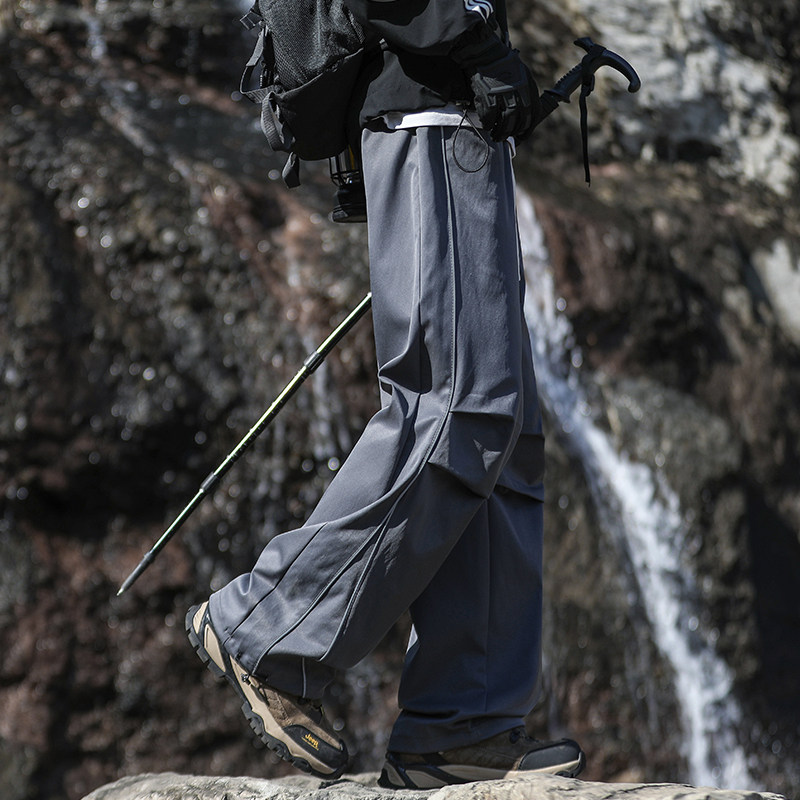 【chammy专属】户外直筒裤宽松褶皱休闲反光条冲锋伞兵潮男女同款