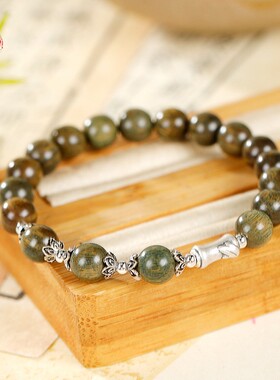 2026天然绿檀竹节手串男款中式盘玩念珠手链女生木质檀香国风串珠