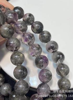 2025天然水晶黑羽毛极光圆珠手串黑羽毛清晰黑灰色晶体极光佛珠手