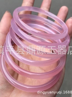 2026新品冰种桃花粉半壁江山玉髓手镯 细圆条美人镯飘粉樱花粉芙