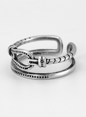 2026跨境热销食戒指欧美新款镀银复古时尚泰银男女马蹄扣戒指U形