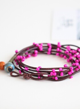 2026复古小清新波西米亚手链陶瓷彩珠女手串森林系繁花似锦腰链配