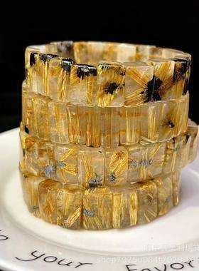 2025天然巴西钛金发晶方形手牌粗发丝清晰晶体单圈手串手排厂家