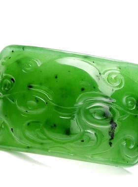 2025四通新疆和田玉扳指环菠菜绿天然碧玉板戒指女男款兽面纹玉石