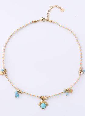 2025跨境法式复古手链项链耳环套装不锈钢波西米亚手工编织天然石