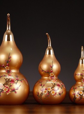 2026厂家黄铜葫芦福禄开盖开口拉丝光面手绘梅花礼品工艺品摆件