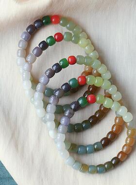 2025天然和田玉青玉烟紫糖料渐变色直切款手链 女款玉石手串饰品