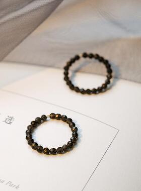 2025夜中星3mm极细黑曜石戒指女指尖戒指个性设计切面水晶戒指环