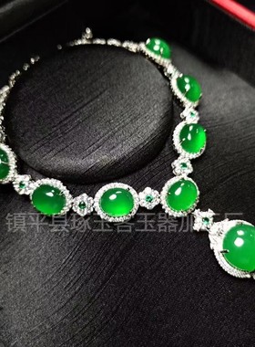 2026镀银镶嵌天青冻玛瑙土耳其蓝玉髓四件套晚礼服玉石套装手链项