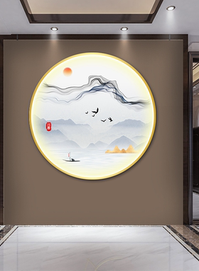 新中式圆形山水禅意装饰画客厅