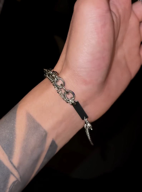 钛钢手链双层叠带男士嘻哈简约个性复古街头时尚配饰批发