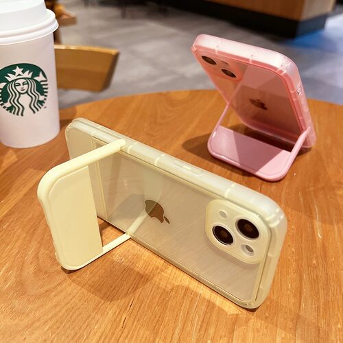 手机支架简约适用苹果15支架手机壳iphone13硅胶保护壳15Pro创意12透明XR新款11promax全包手机套plus防摔78p - 图0