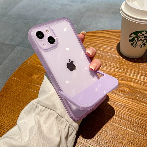 手机支架简约适用苹果15支架手机壳iphone13硅胶保护壳15Pro创意12透明XR新款11promax全包手机套plus防摔78p - 图2
