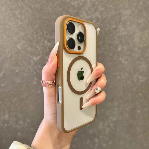 撞色镜头适用苹果16promax手机壳Magsafe磁吸充电iPhone15Pro防摔14plus透明ip13保护套12pm男女简约全包11 - 图1
