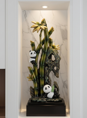 新中式竹子熊猫节节高升摆件