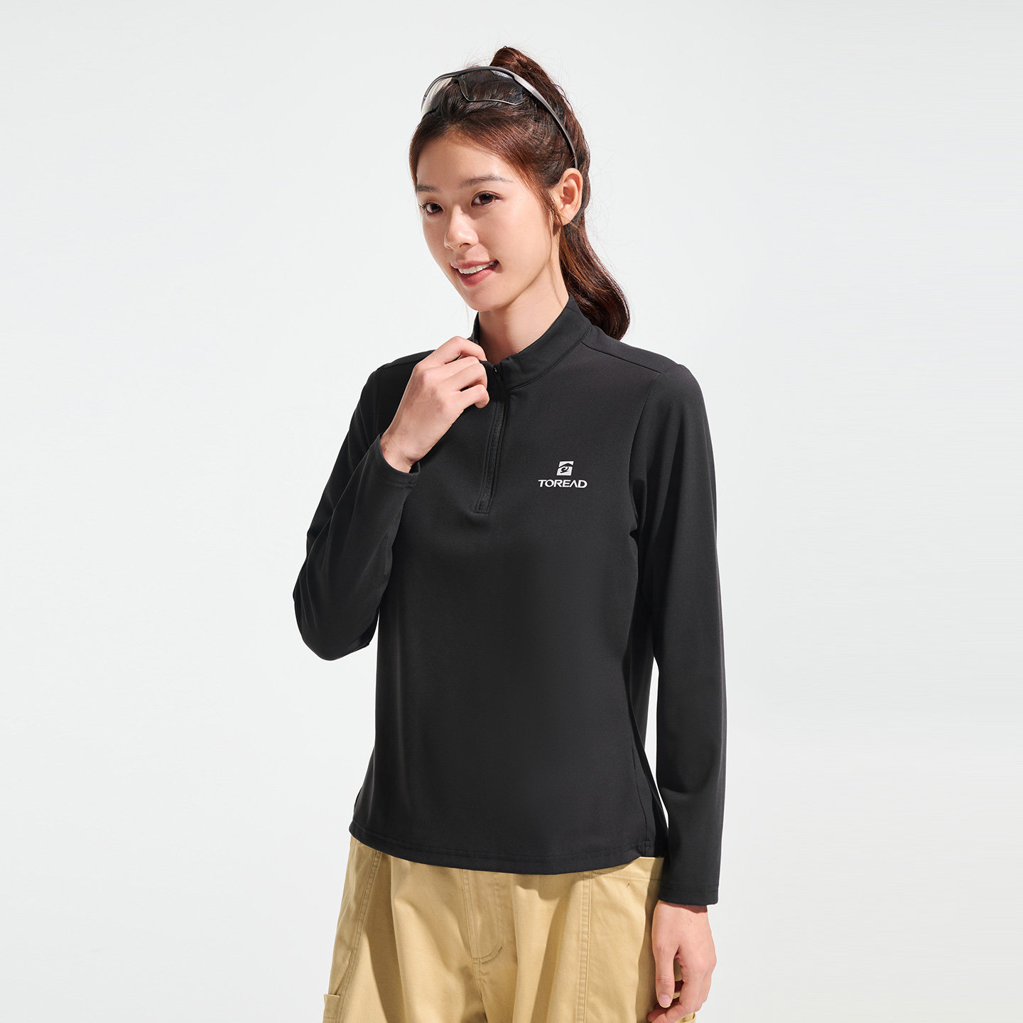 探路者长袖T恤女25秋冬新款亲肤高弹透气半拉链运动上衣打底上衣,淘宝优惠券,粉丝福利购,淘宝优惠卷