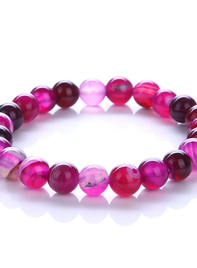 天然紫玛瑙条纹玉髓单圈情侣手链