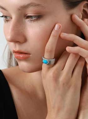 臻致S925银轻奢小众设计感简约绿松石戒指女