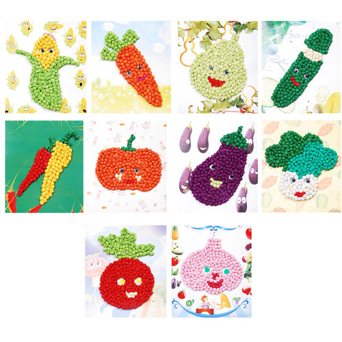 蔬菜手揉纸贴画宝宝幼儿园手工制作材料包DIY益智儿童玩具搓纸画 - 图0
