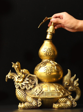 黄铜龙龟葫芦摆件化横梁顶梁家居装饰品大小号家用铜龙龟开盖葫芦