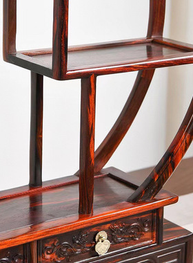 老挝大红酸枝全圆两抽博古架中式多宝阁展示架工艺品家居摆件装饰