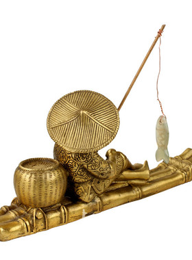 黄铜渔翁摆件 铜姜太公钓鱼 家居办公装饰创意礼品工艺品批发