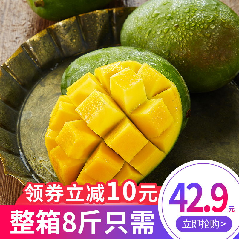 文大爷旗舰店四川攀枝花凯特芒果时令水果应季青皮新鲜甜现摘当季8斤整箱包邮0