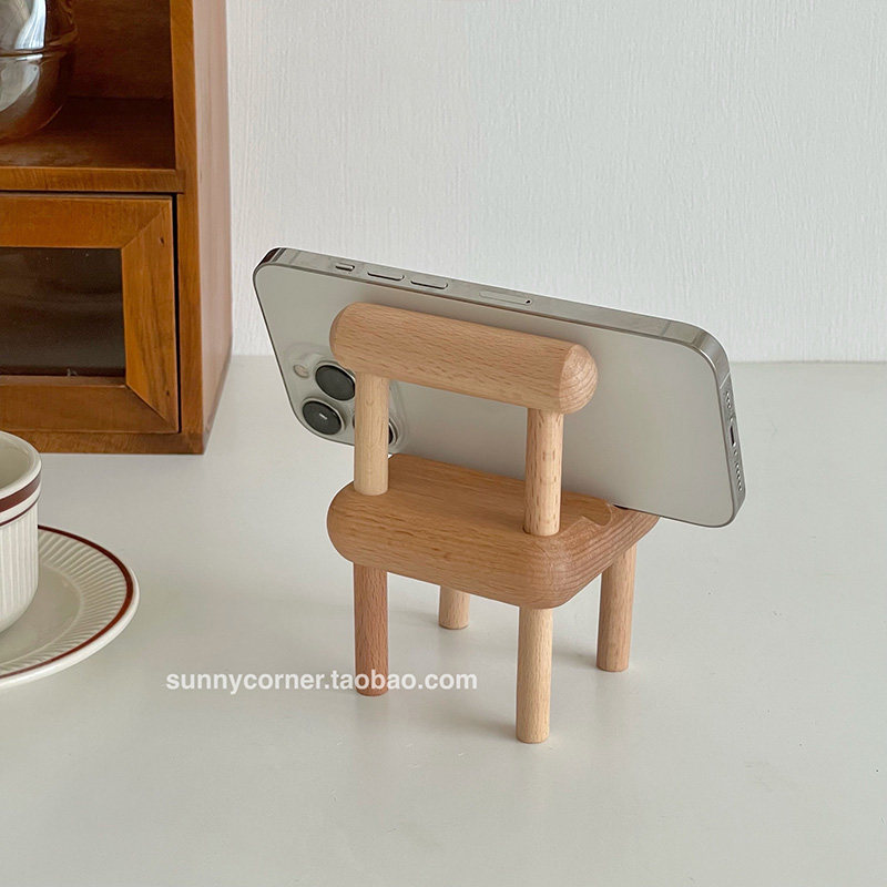 创意桌面椅子手机支架木质懒人支撑架装饰小摆件可爱实木手机座,淘宝优惠券,粉丝福利购,淘宝优惠卷