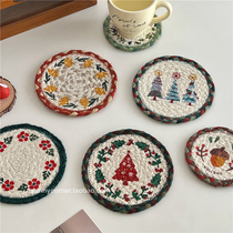 Christmas tree hand woven jute water suction cup cushion heat insulation pad anti-burn and heat resistant mat retro dining cushion bowl tray cushion