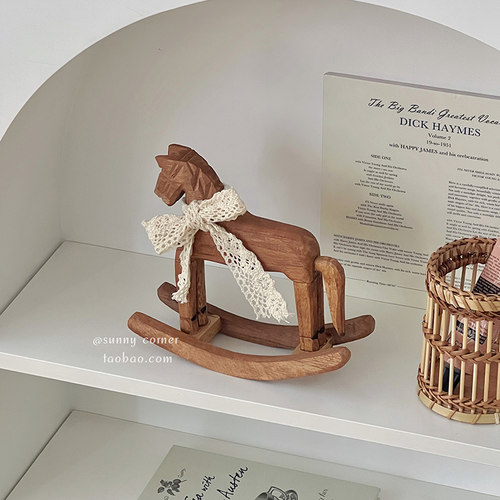 复古怀旧木马摆件ins风客厅卧室玄关木雕摇摇马实木桌面装饰摆件 - 图2