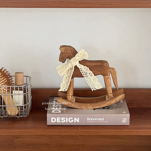 复古怀旧木马摆件ins风客厅卧室玄关木雕摇摇马实木桌面装饰摆件 - 图3