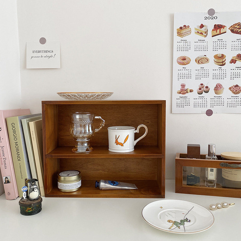 元气角落 ins复古木质桌面收纳柜化妆品置物柜台面木柜实木小柜子,淘宝优惠券,粉丝福利购,淘宝优惠卷